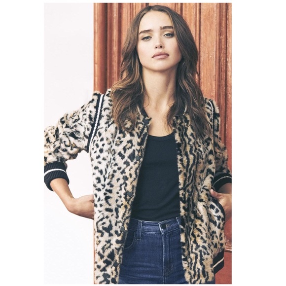 SAYLOR Emanuela Faux Fur Leopard Bomber Jacket